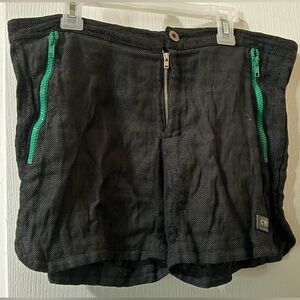 C.N.C Costume National Men’s Black Mesh Shorts with Green Zippers 36/50